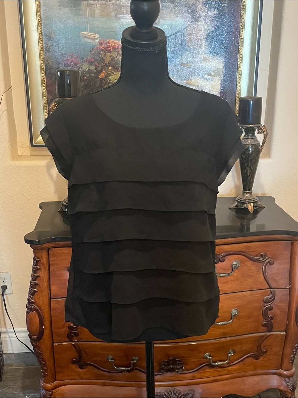 American eagle black sheer short sleeve blouse